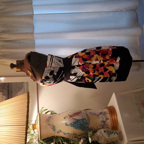 Women's Nine West Dress Size 10 Strapless Corseted Boning Patterned Cotton Used - Picture 3 of 6